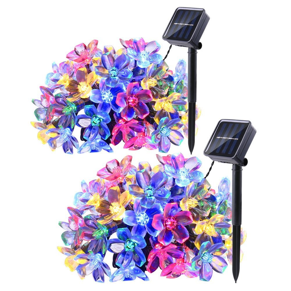 Qedertek 2 Pack Solar String Lights, 21ft 50 LED Blossom Flower Fairy