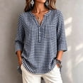 thumbnail image 3 of Horkkom 3/4 Length Sleeve Womens Tops V Neck Plaid Print Button Up Shirt Trendy Business Casual Tops M, 3 of 7