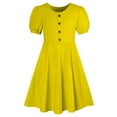 thumbnail image 6 of snilers Girls Dresses Puff Sleeve Summer Dress Pleated Button Down Knee Length Dresses A-Line Beach Swing Sundress Size 5-15 Years, 6 of 7