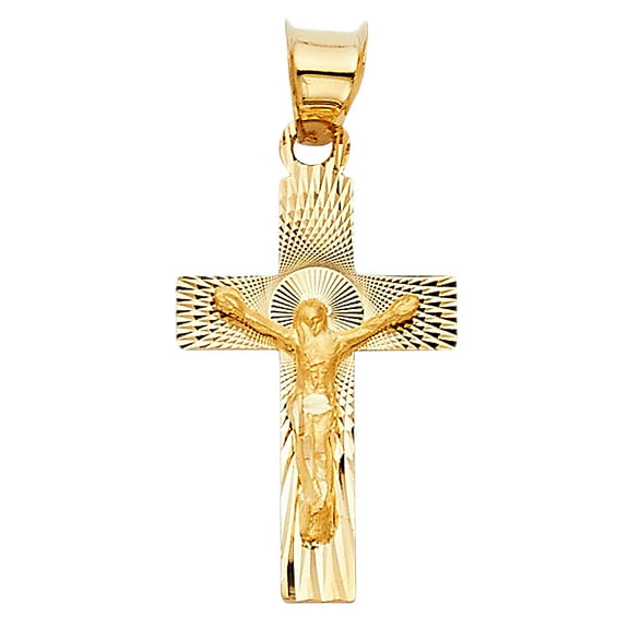 14k Yellow Gold Radiant Crucifix Medallion Pendant Spirit of God Redeemer Charm Jewelry Female