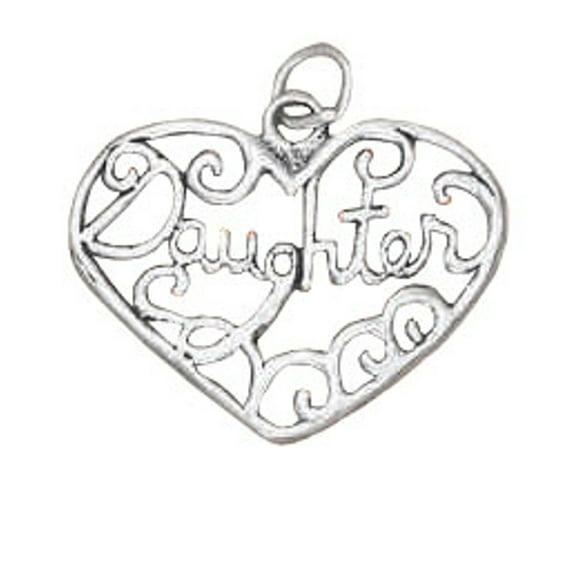 Sterling Silver 30" .8mm Box Chain "DAUGHTER" Open Filigree Heart Pendant Necklace