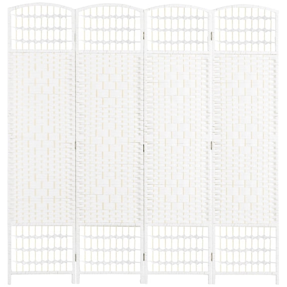 Alvantor 4-Panel Folding Privacy Screen, Freestanding Room Divider with Hand-Woven Design 63"x66.9" White