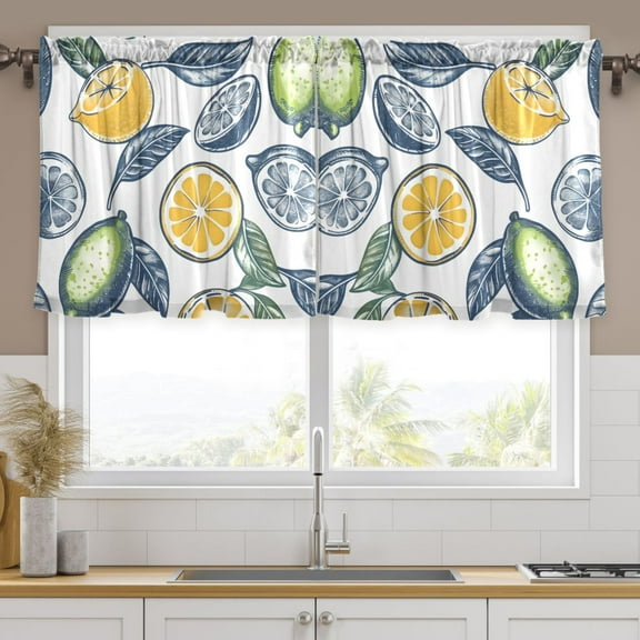 Ryvnso Retro Lemon Leaf Curtains Sets Short Curtain Rod Pocket Half Window Cafe Farmhouse Tier 2 Panels 57"W x 24"L