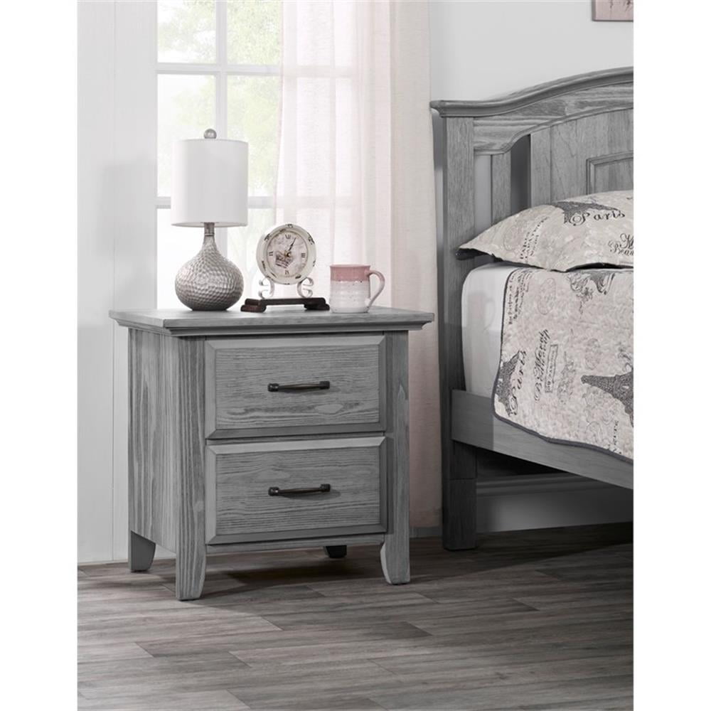 Pemberly Row Set of 2 Wood 4-in-1 Convertible Crib & Nightstand in Gray