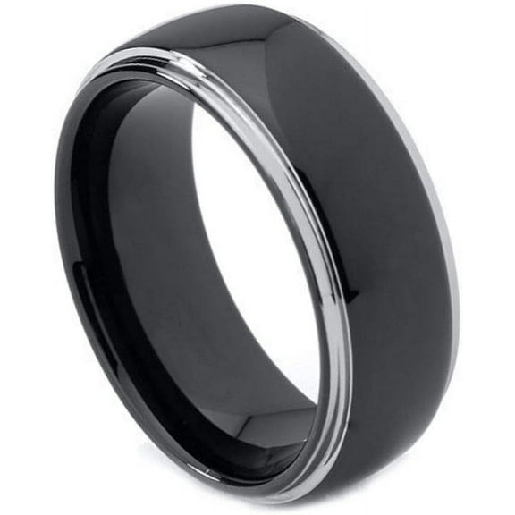 Ring for Men and Ladies ipauly inc Ring Domed High Polished Black IP Plated Rounded Edge – 8mm Wedding Band Ring Ideal Rings for Couples