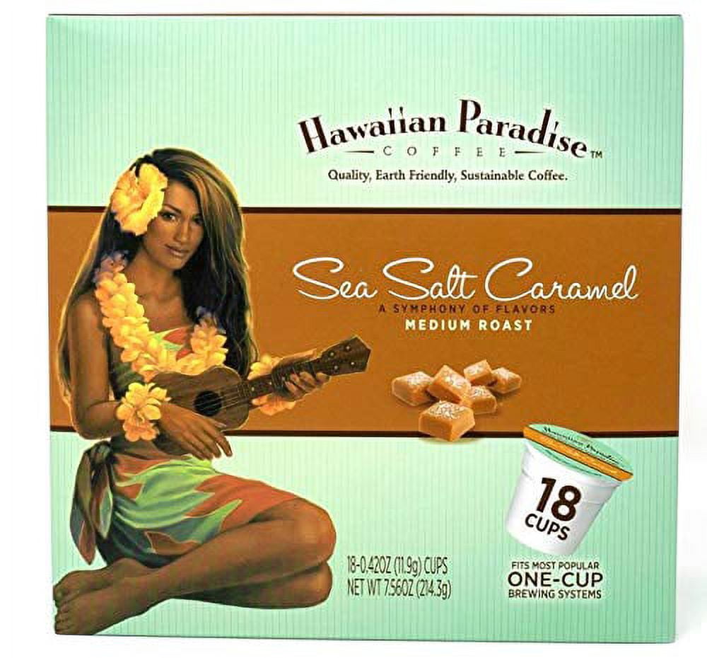 Hawaiian Paradise Coffee Sea Salt Caramel Single Serve Cups 18 Count - Compatible with Keurig K-Cup Brewers