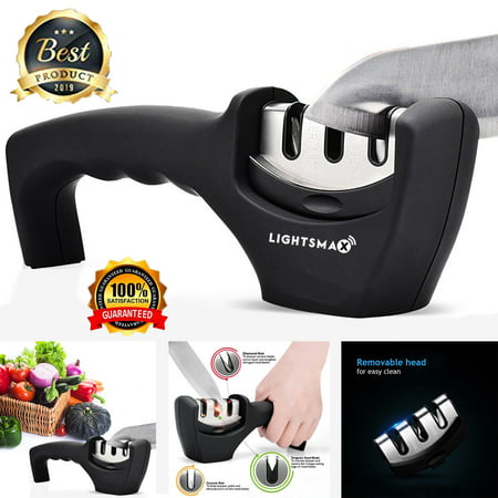2018 NEW UPGRADED LIGHTSMAX Kitchen Knife Sharpener - 3-Stage Knife Sharpening Tool Helps Repair, Restore and Polish (Best Knife Sharpening Tool)