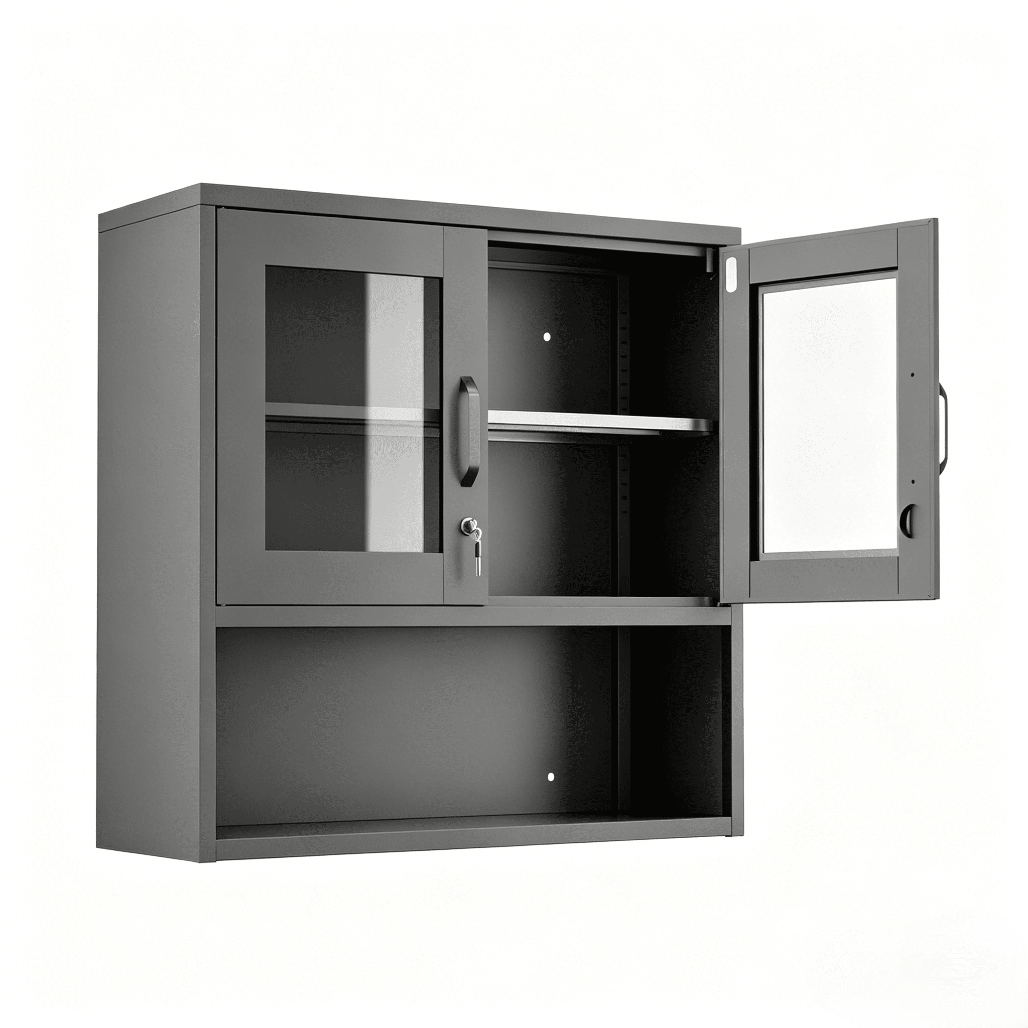 Wall Cabinet Without Lights, Steel Display Case, Black 31.50"X 31.50"X11.81"