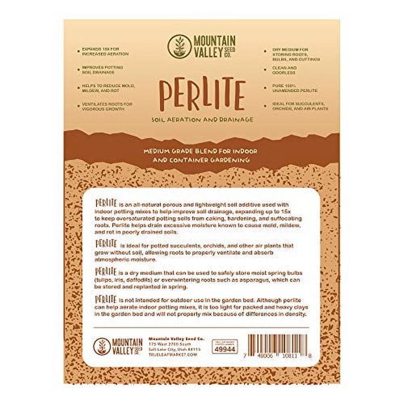 Horticultural Grade Perlite - One 8 Quart Bag ~2 Lbs - Grade 1, Fine Coarseness (~1/8 Inch Particles) - Soil Amendment Additive - for Growth, Aeration & Drainage for Potting Mix