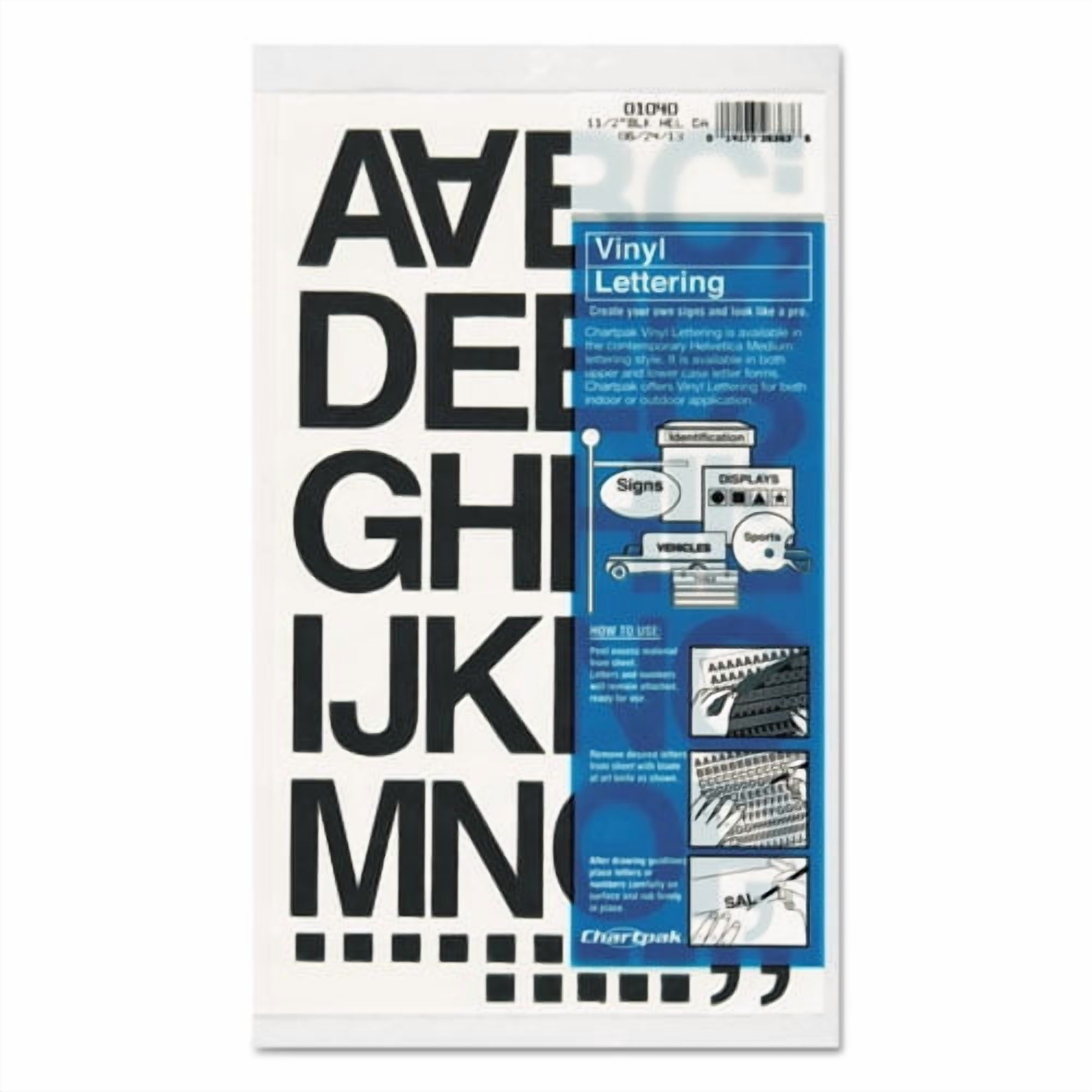 Press-On Vinyl Letters And Numbers, Self Adhesive, Black, 1 1/2"h, 37 Letters And Numbers | Bundle of 5
