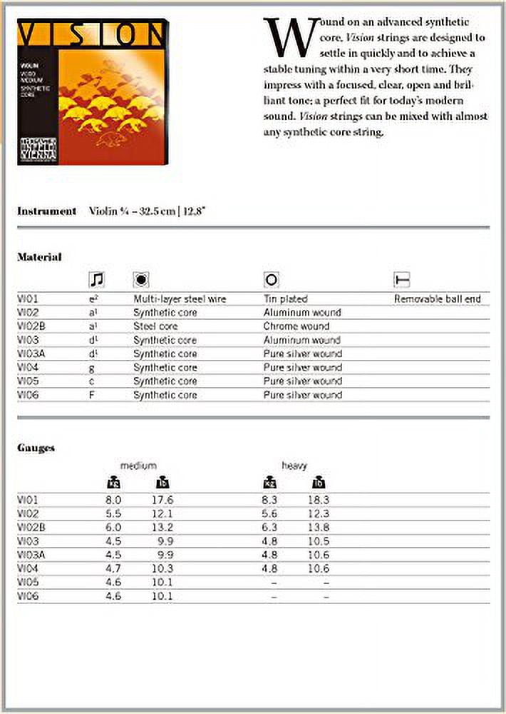 Thomastik Vision 4/4 Violin Strings Medium Set 1/2 Size
