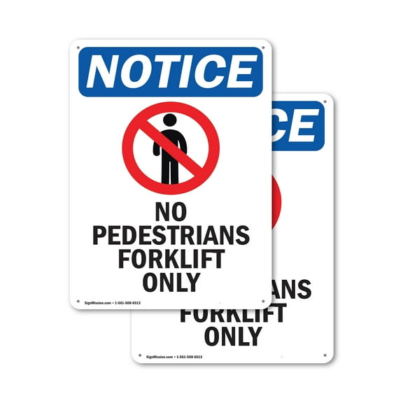 (2 Pack) No Pedestrians Forklift OSHA Notice Sign 10 Inch X 14 Inch Plastic Sign, Weather Resistant, UV Protected for Workplace, Business, and Construction Site, Made in the USA