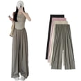 thumbnail image 4 of Pantalones de pierna ancha para chicas calientes de verano, pantalones casuales adelgazantes de cintura alta, pantalones de mujer de talla grande, pantalones de pierna recta de color sólido, 4 of 4