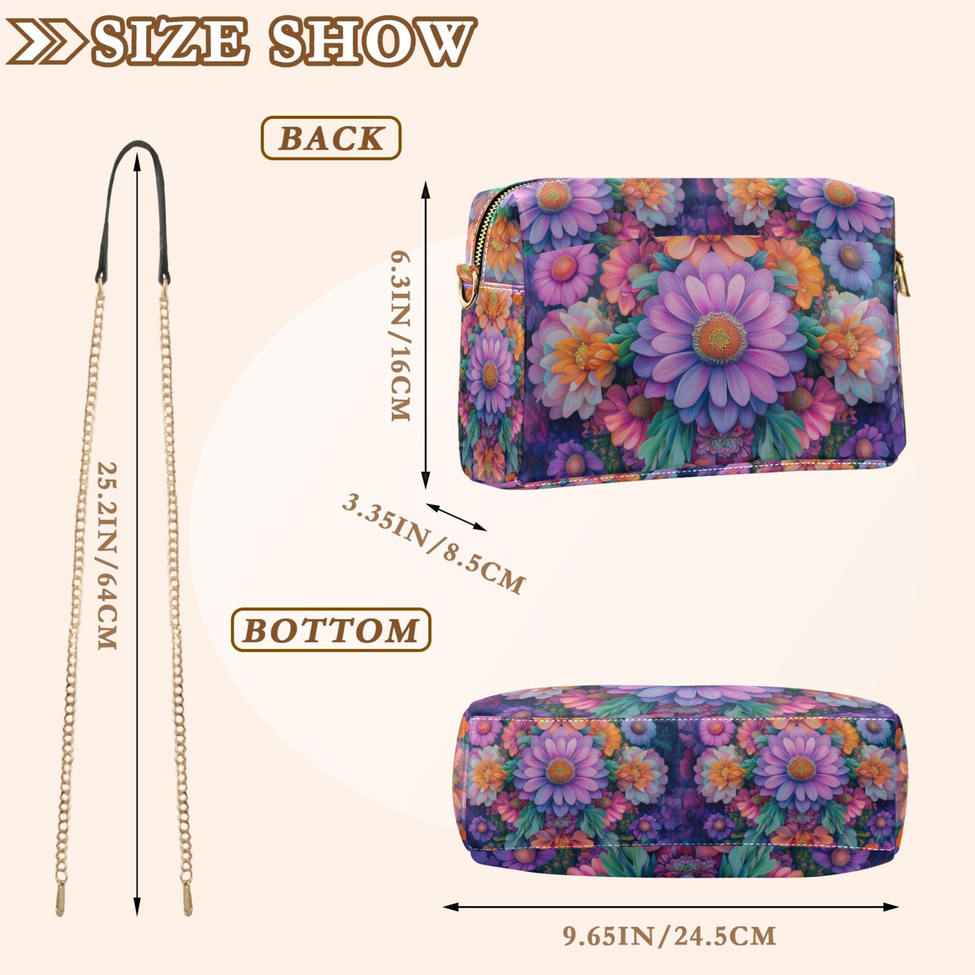 FORMRS Women Crossbody Purse with Chain Strap Vegan Leather Shoulder Handbag, Light Purple Flowers