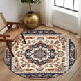 thumbnail image 3 of Vintage Floral Washable Round Area Rug 8 ft, Orange Navy Classical Bohemian Farmhouse , Soft Non Slip Rugs Stain Repellent Indoor Felt Carpet for Living Dining Room Bedroom Home Office, 3 of 9