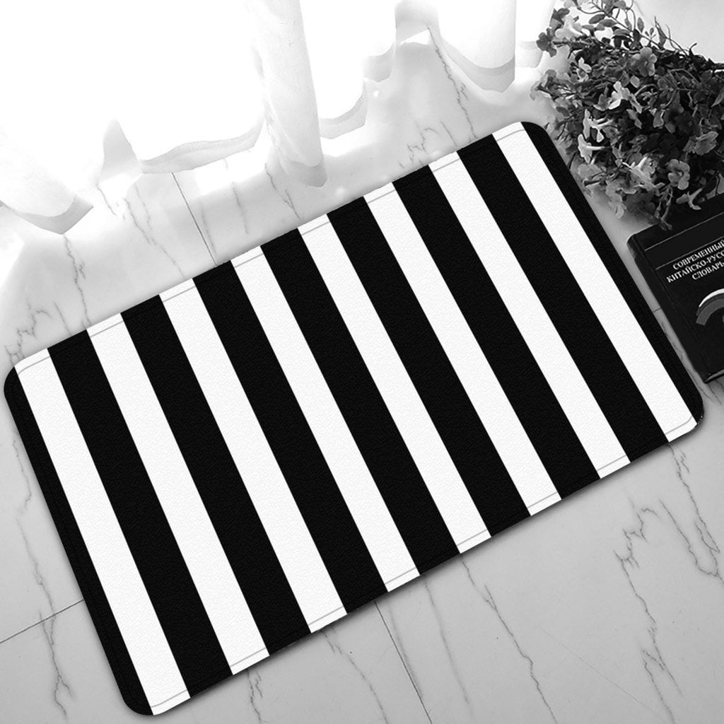 ZKGK Black White Stripe NonSlip Doormat Indoor/Outdoor/Bathroom