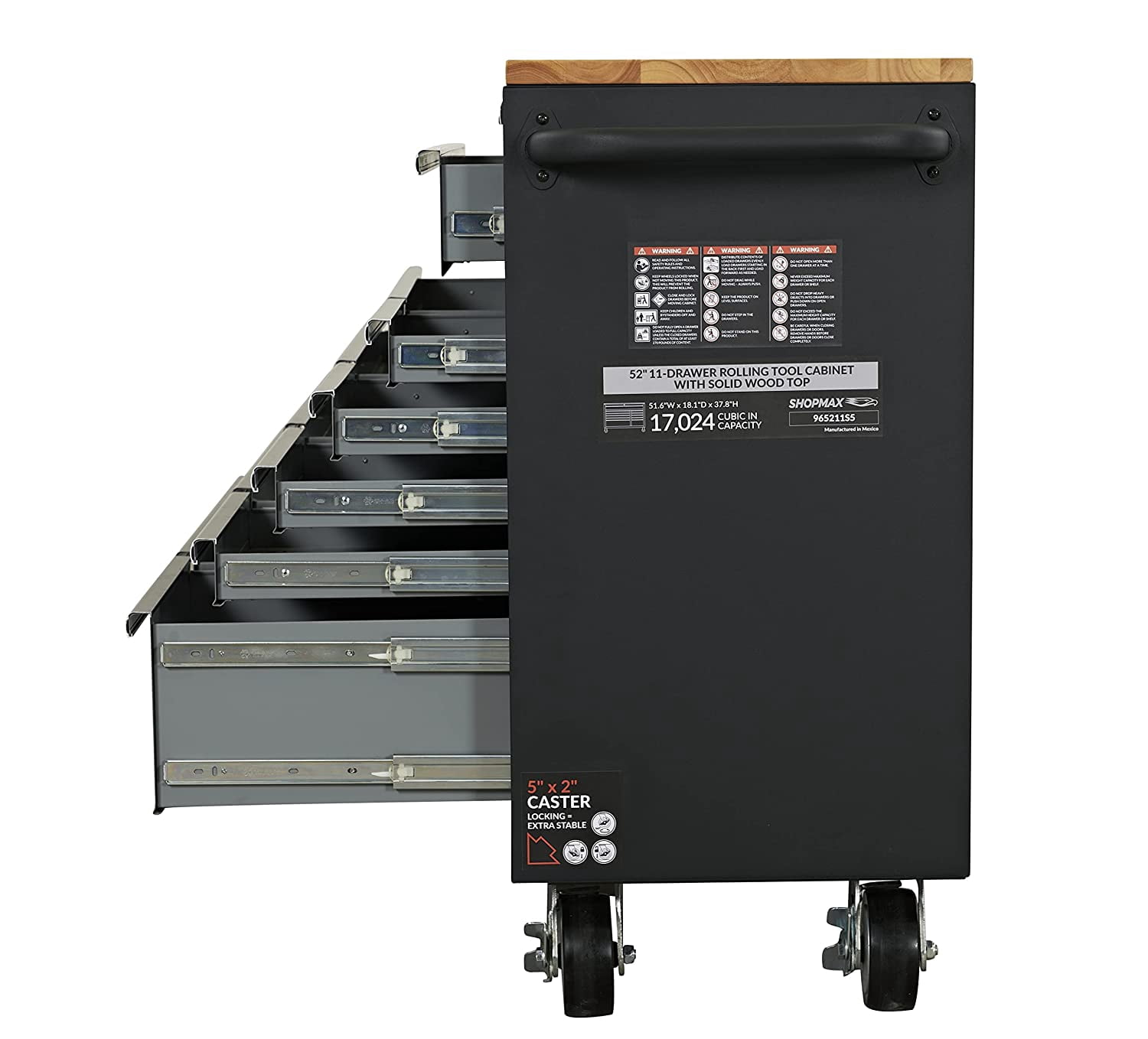Shopmax 52 in. 11 Drawer Mobile Workstation With Solid Wood Top