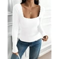 thumbnail image 4 of Osfvolr Womens Long Sleeve Shirts Square Neck Ribbed Knit Crop Tops Fall Outfits Fashion Clothes White S, 4 of 7