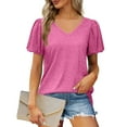 thumbnail image 2 of XFLWAM Womens Tops V Neck Puff Short Sleeve Summer Casual Loose Fit T Shirts Pink XL, 2 of 6