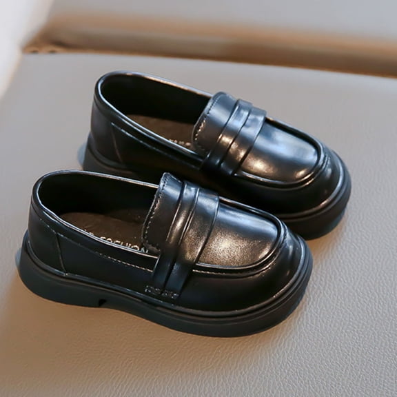 FSYBOA Girls Dress Shoes Size 13(Little Kids), Pull On Casual Fall Platform Sole Kids School Uniform Shoes Black