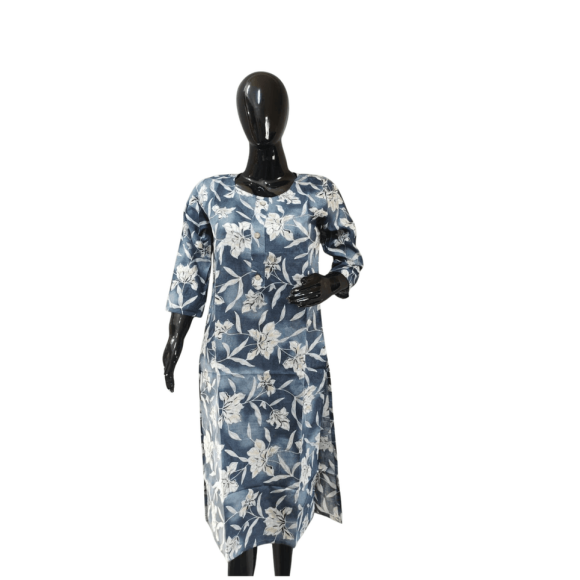 DWEEP SARA Blue Heavy Rayon Straight Floral Print Kurti, XL