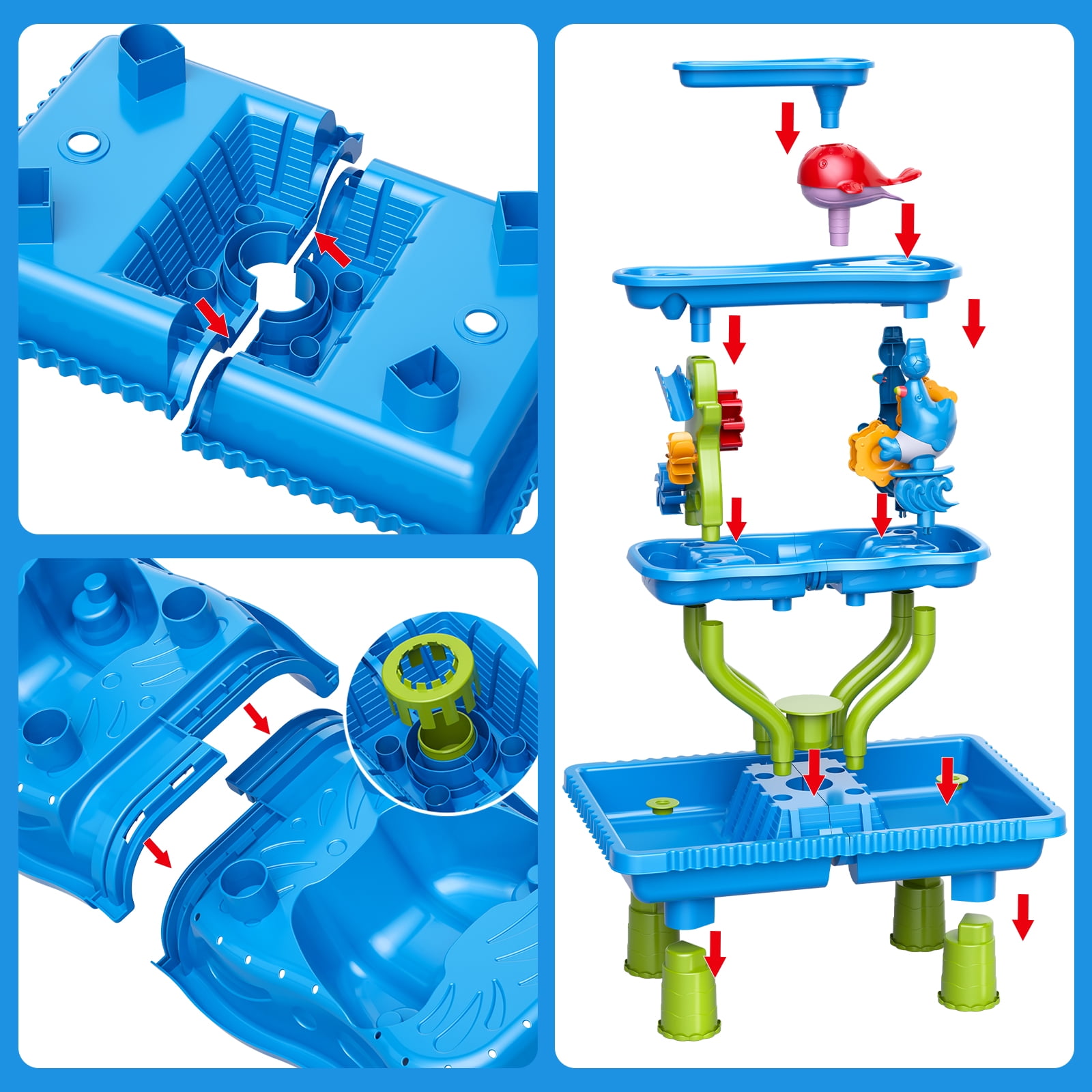 Lucky Doug 4-Tier Water Table Sand Beach Outdoor Toys, Kids Outdoor Toys Water Play Set for Toddlers Boys and Girls Ages 2-6 Years Old