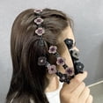 thumbnail image 3 of 4 PCS Sparkling Crystal Stone Braided Hair Clips Four Leaf Grass Hair Clip Duck Bill Clip Satin Fabric Hair Bands with Clips Hair Finishing Artifact Braided Hair Clip with Rhinestones for Women/Girls, 3 of 5