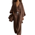 thumbnail image 2 of Ussuma Solid Color 3 Piece Sets for Women V-Neck Sleeveless Tank and Cardigan with Elastic Waist Loose Plus Size Drawstring Pants with Pockets Intellectual Sets Dressy Casual Party Travel Work XXL, 2 of 6