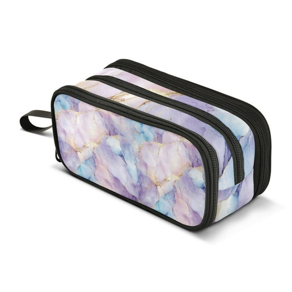 FORMRS Pencil Case with 3 Compartments Zipper Pouch, Elementary School Level and up, Purple Marble Pattern