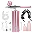 thumbnail image 1 of Kit de aerógrafo Kit de cepillo de aire con compresor de aire Charms de uñas Cepillo de aire inalámbrico para barbero Nail Art Cake Decor Maquillaje Modelo Pintura (Rosa - con tubo de extensión), 1 of 5