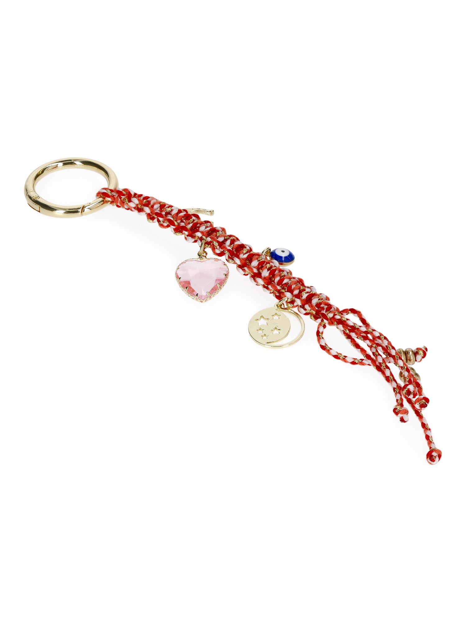 No Boundaries Women's Braided Bungee with Charms Bag Charm, Red