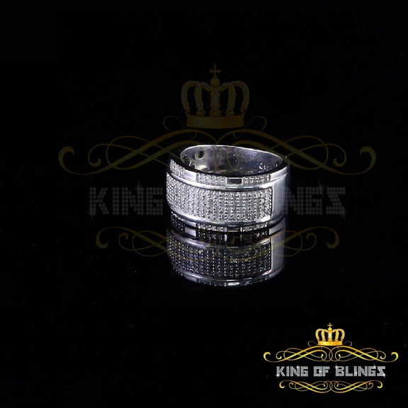 King of Bling's 0.45 CT Real Diamond 925 Sterling Silver White Band Shine Men's Big Ring Size 11