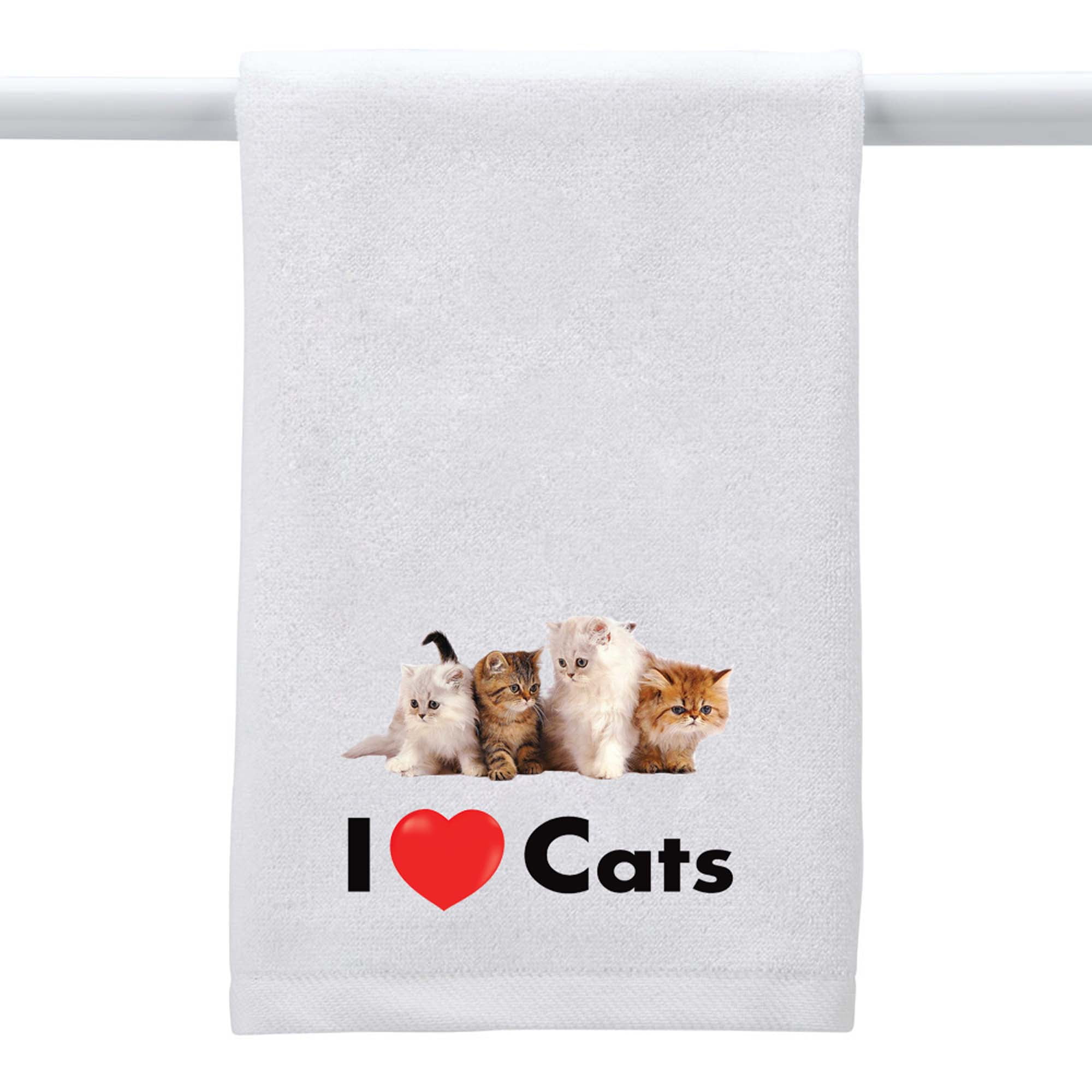 26" White Hand Towel with I Love Cats Design