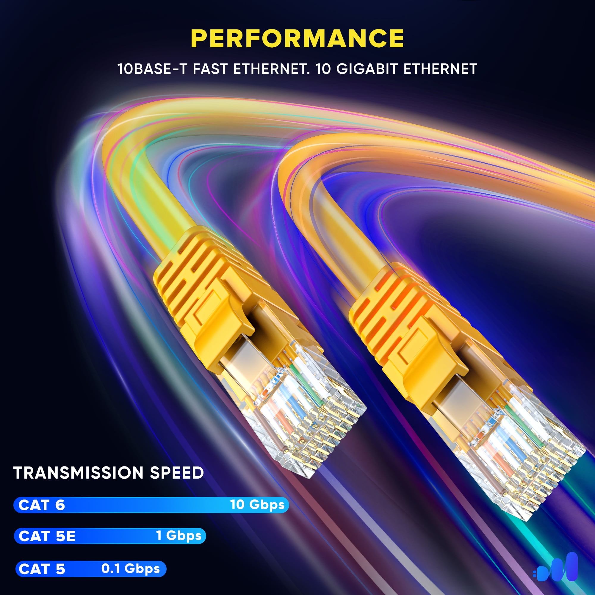 Maximm Cat 6 Ethernet Cable 15 ft (10-Pack) - High-Speed LAN Cable, Internet Cable, Patch Cable, and Network Cable - UTP, 10Gbps, 550MHz Ethernet Cord - Yellow