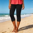 thumbnail image 2 of Stamzod Black Leggings Women Capri Pants Summer Solid Color High Waisted Capris Casual Slim Fit Stretch Capri Leggings for Women Black XXL, 2 of 4