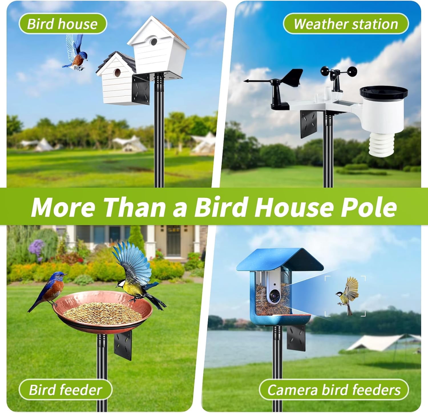 KOLAKO Bird House Pole, 76 inch Adjustable Bird Feeding Station, Heavy Duty Bird Feeders Stand for Outdoors Smart Birdhouse Weather Station Hanging