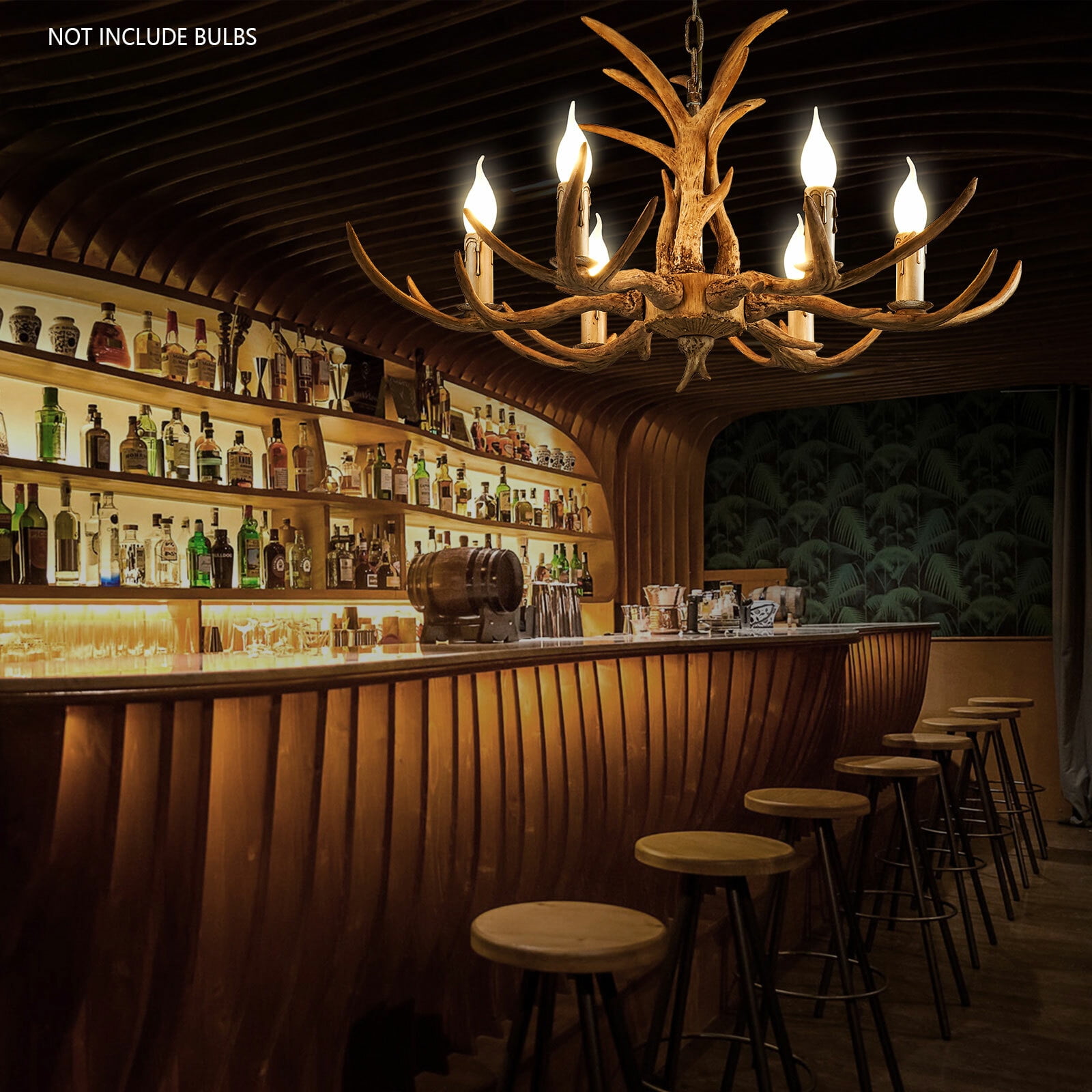6-Lights Rustic Deer Horn Antler Chandelier Pendant Light Ceiling Lamp Fixture For Parlor,Restaurant