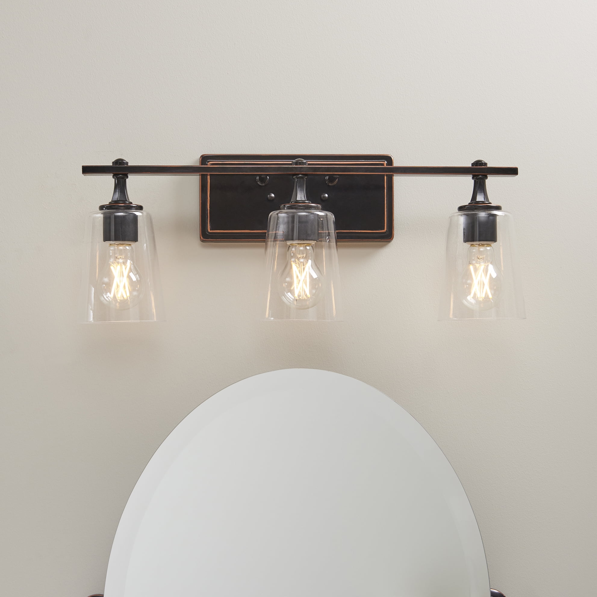 (2 pack) Better Homes & Gardens 22" Modern 3-Light Bronze Vanity Light, Glass Shades, Bulbs Not Included