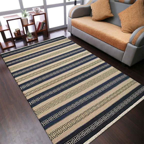 Rugsotic Carpets Handmade Rugs Hand Woven Kilim Rectangle 3'x5' Aqua Cream Wool for Indoor Use