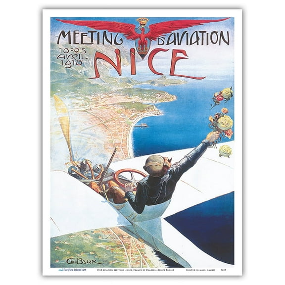 1910 Aviation Meeting (Meeting d’Aviation) - Nice France - Vintage Aviation Poster by Charles-Léonce Brossé - Master Art Print (Unframed) 9in x 12in