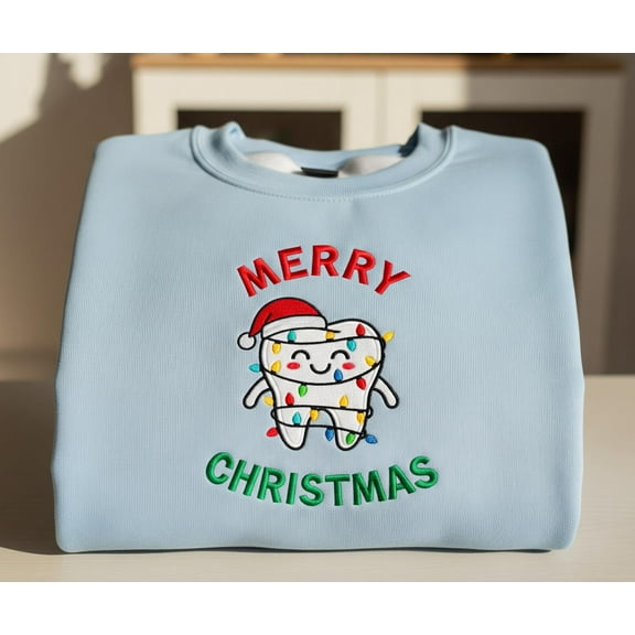 Embroidered Christmas Tooth Sweatshirt: Funny Dentist Holiday Sweater
