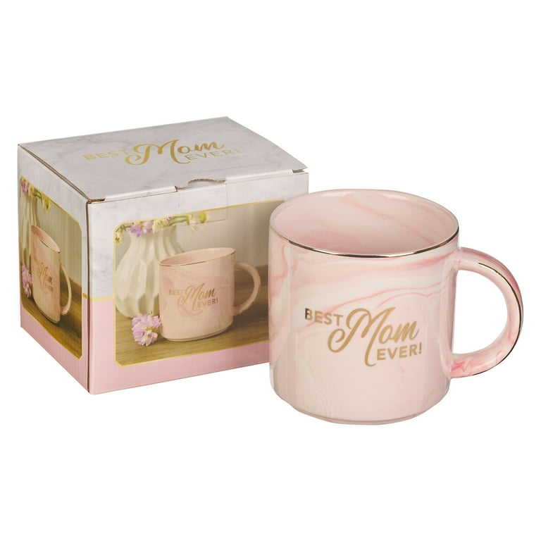 Mom Coffee Mug "Best Mom Ever" Pink Marble Ceramic Mug With Gold Lettering  - 13oz Inspirational Gift For Mother's Day, Birthday 13 Oz Inspirational Mug