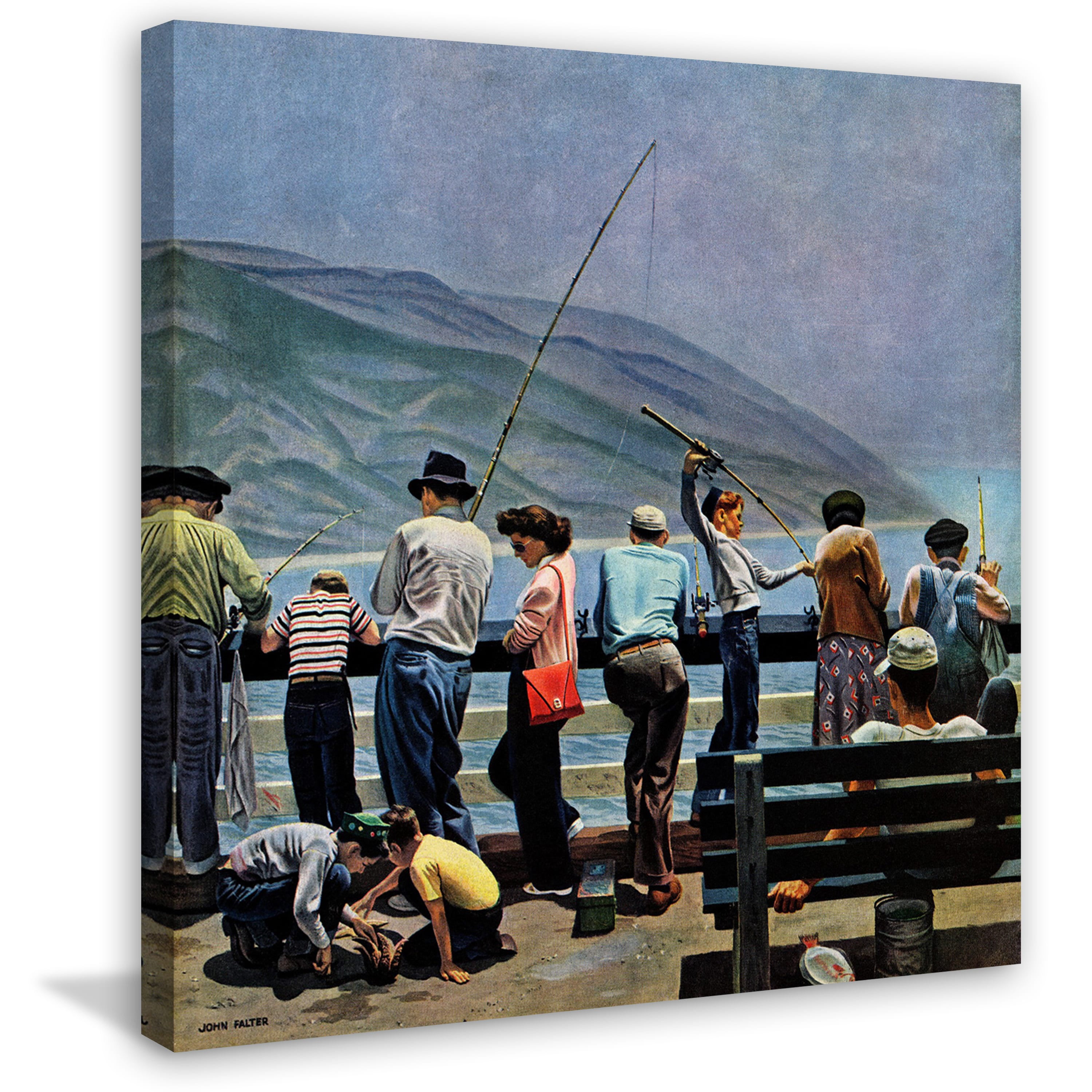 "Pier Fishing" Painting Print on Wrapped Canvas