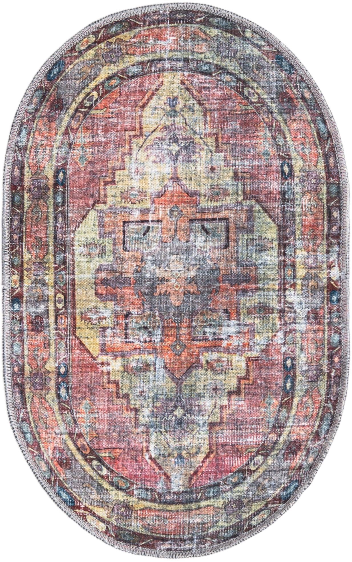 Maahru Collection Washable Rug 2' x 3' Oval Pink LowPile Rug Perfect For Living