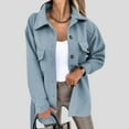 thumbnail image 2 of Brondbend Coats Women Jacket Womens Turndown Collar Long Sleeved Button Outerwear Solid Color Warm Casual Loose Jacket Lady Vacation Tops Blue, 2 of 6