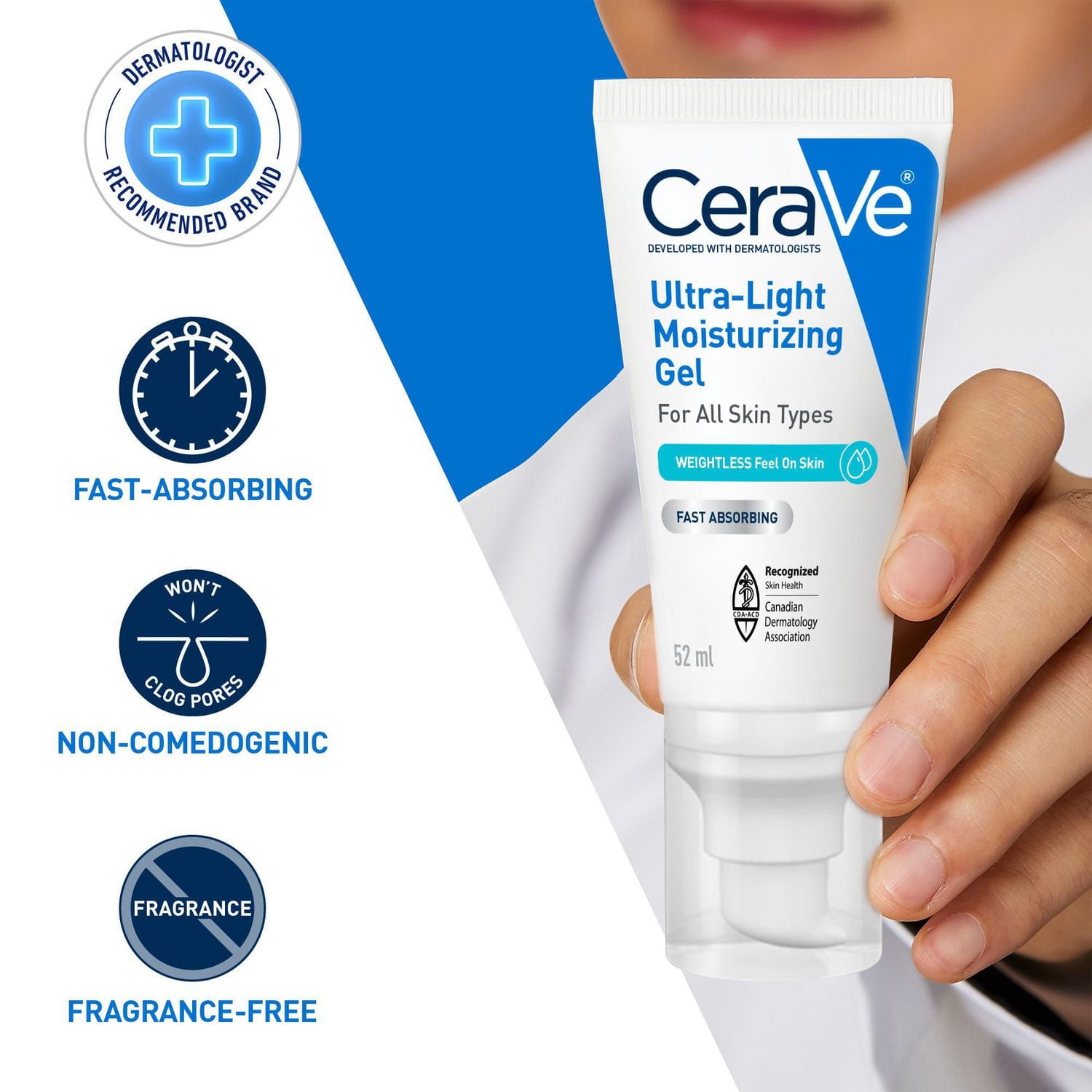 CeraVe Ultra-Light Moisturizing Gel, Lightweight Face Moisturizer with Ceramides and Niacinamide, 52mL, CRV ULTRA LIGHT GEL 1.7OZ CA