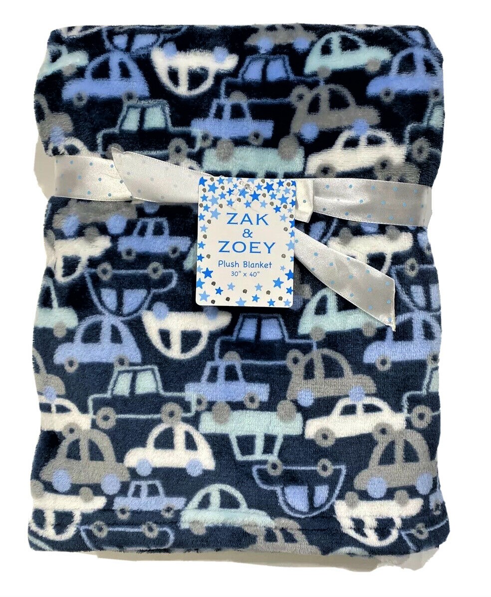 BLANKET PLUSH ZAK & ZOEY BOYS CARS BLUE BABY TODDLER CRIB