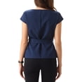 thumbnail image 3 of INSPIRAR CHIC Blusa Elegante de Manga Corta para Mujeres con Cuello Barco, Tops de Peplum con Cinturón para Oficina, Talla L, Azul Oscuro, 3 of 6