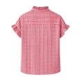 thumbnail image 4 of Graphic Tees for Women French Style Summer Plaid Short Sleeve Tennis Blouse with Ruffled Collar for Women Casual Tee for Everyday Wear Red M, 4 of 5