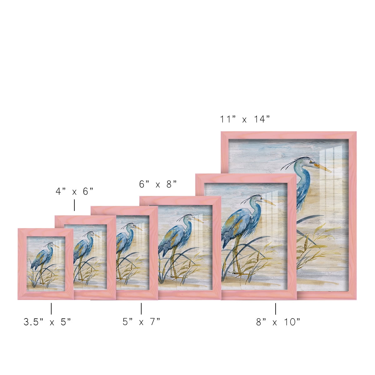 Blue Heron I -Framed Print w/glass-Sunset Pink